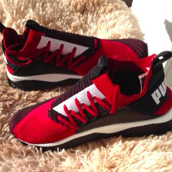 Puma Men Tsugi Jun Red Dahlia Black White Sneakers - Picture 4 of 8